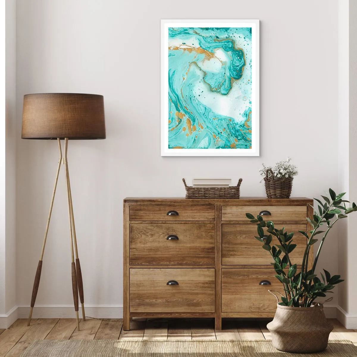 Plakat i hvid ramme - Under den store bølge i Edo-perioden - 61x91 cm