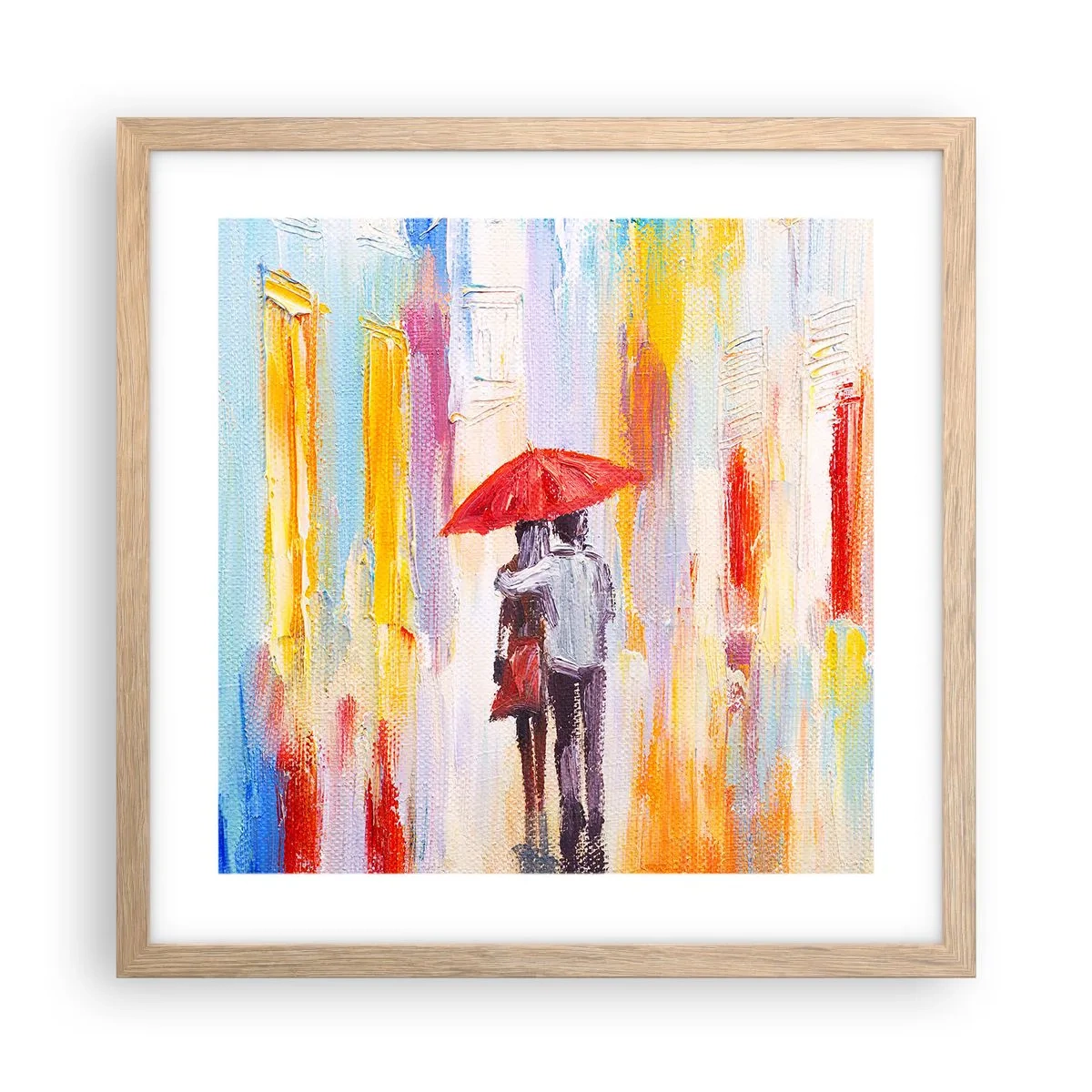 Plakat i ramme af lyst egetræ - Lad det regne mere - 40x40 cm