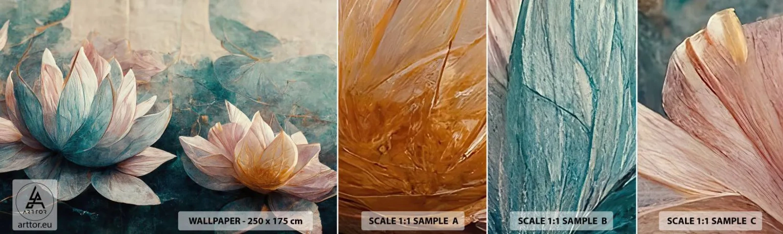 Fototapet Prøve Standard Eco - Søens stjerner - Blomster, Art Deco, Lotus - 100x30 cm