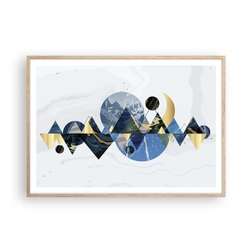 Plakat i ramme af lyst egetræ - Geometrisk landskab - 100x70 cm