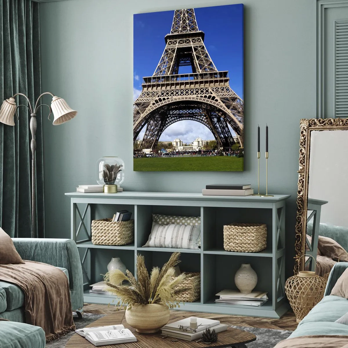 Lærredstryk - Billede på lærred - Hele Paris ved hendes fødder - 45x80 cm