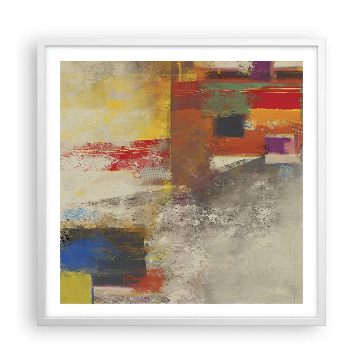 Plakat i hvid ramme - Geometri af farver - 60x60 cm