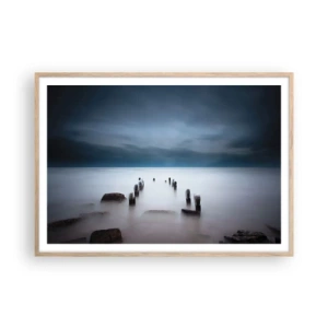 Plakat i ramme af lyst egetræ - En betænksom sø - 100x70 cm