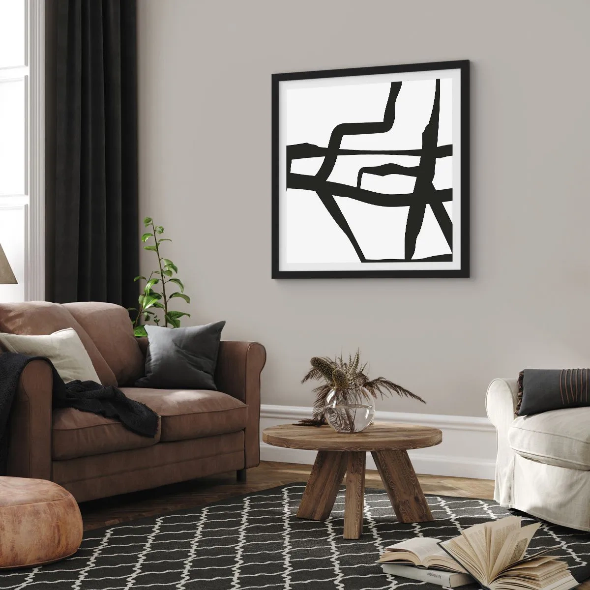 Plakat i sort ramme - Sort og hvid konstruktion - 30x30 cm