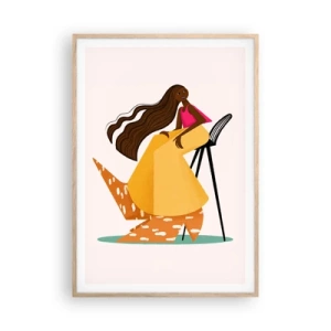 Plakat i ramme af lyst egetræ - Mode er også sjovt - 70x100 cm