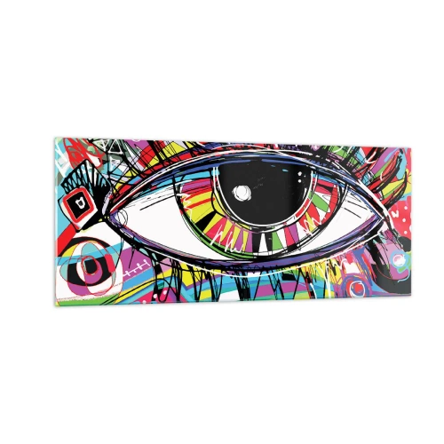 Billede på glas - Et farverigt øje - en farverig sjæl - 100x40 cm