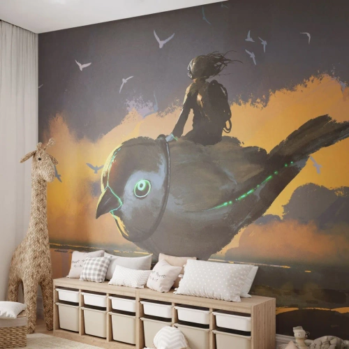 Fototapet Premium Canvas - Et stop på en fantastisk rejse - Abstraktion, Fugl, Fantasi - 350x256 cm