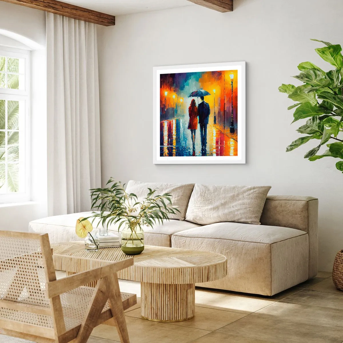 Plakat i hvid ramme - Sammen - en farverig nat - 40x40 cm