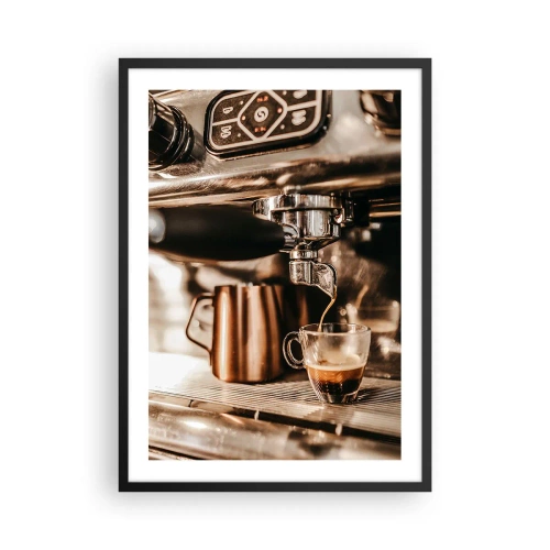 Plakat i sort ramme - Aromatisk espresso fra espressomaskinen - 50x70cm - Kaffens glød - Moderne vægdekoration til stue og soveværelse ARTTOR
