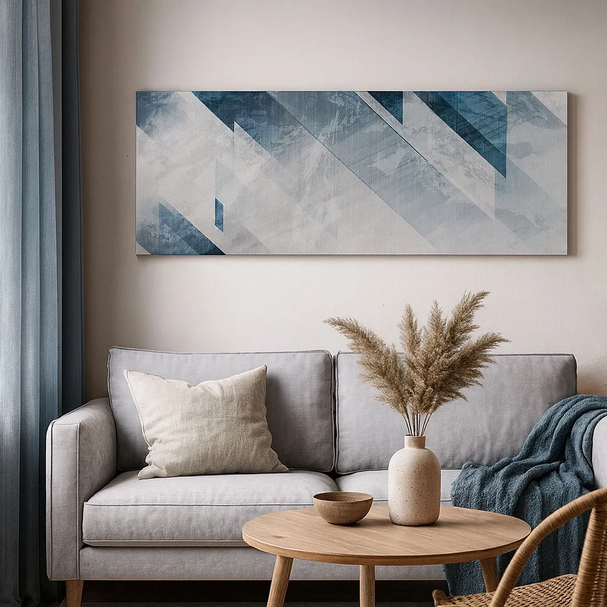 Lærredstryk - Billede på lærred - Rumlig komposition - bevægelse af gråtoner - 100x40 cm