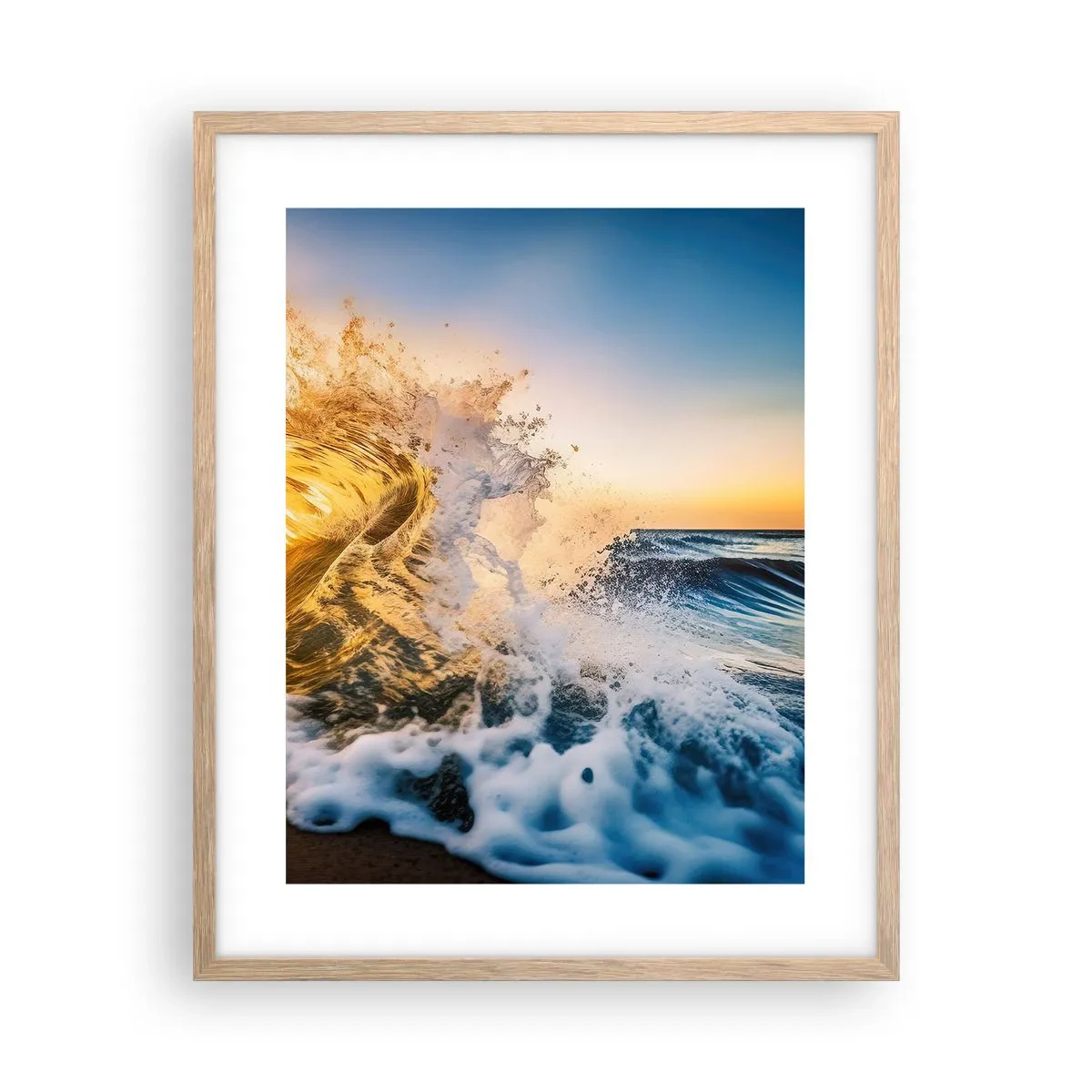 Plakat i ramme af lyst egetræ - Leg på sandet - 40x50 cm