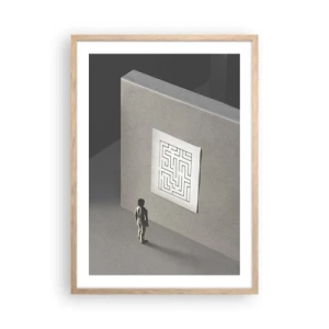 Plakat i ramme af lyst egetræ - Men hvor er jeg? - 50x70 cm