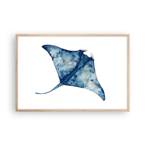 Plakat i ramme af lyst egetræ - Liv i blåt - 91x61 cm