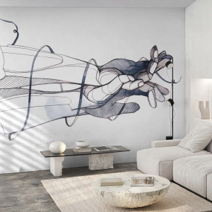 Fototapet Standard Eco - Kunstnerisk tegning af en hånd med en blomst i abstrakt stil - 100x70cm - En undersøgelse af berøring - Moderne vægdekoration til stue og soveværelse ARTTOR