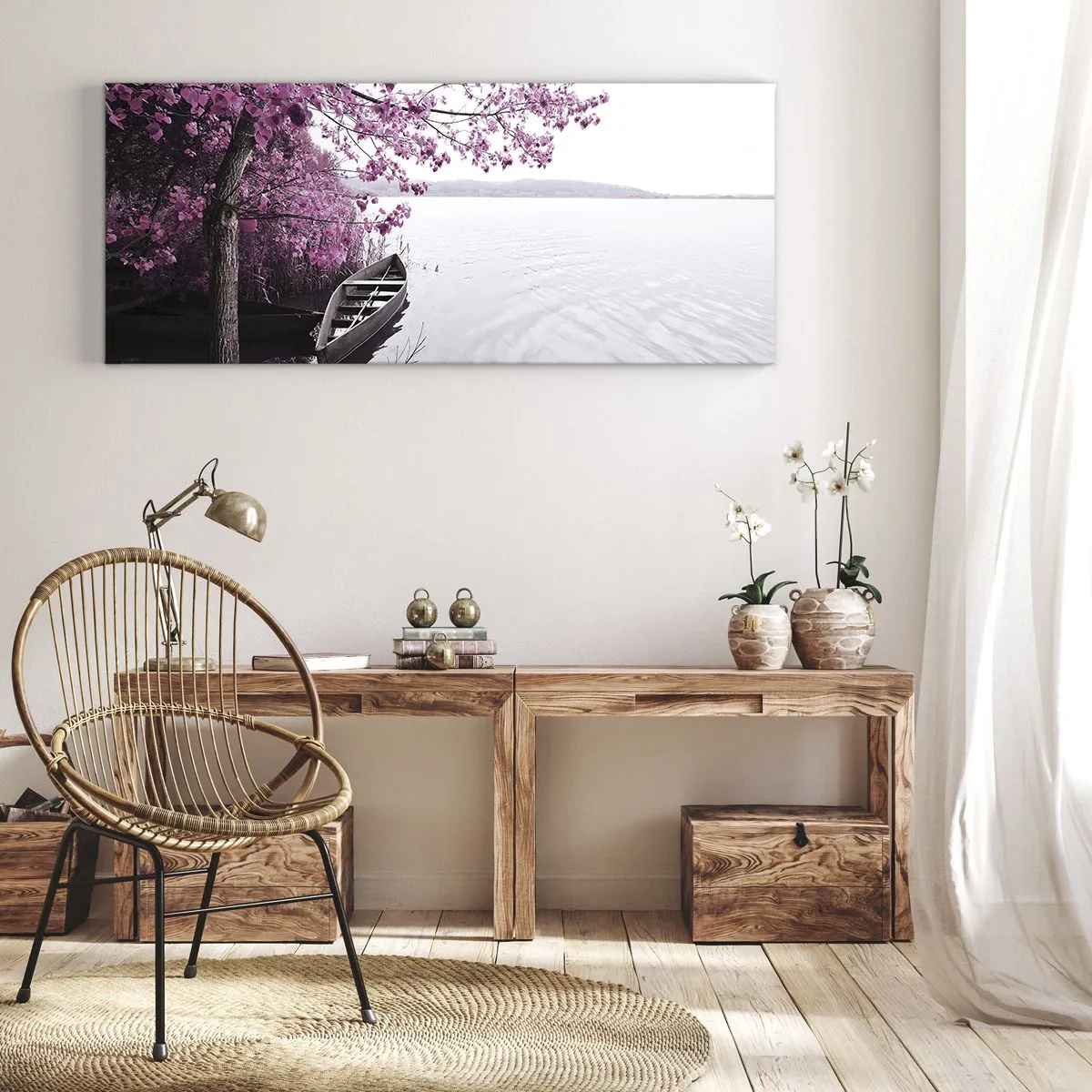 Lærredstryk - Billede på lærred - I lyserød stilhed - 100x40 cm