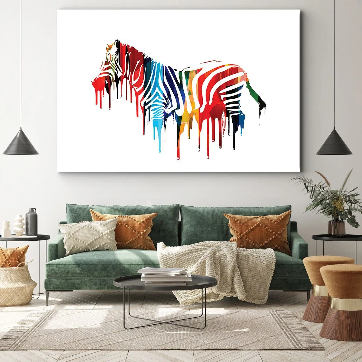 Lærredstryk - Billede på lærred - Abstrakt zebra i farverige farver med en malingseffekt - 70x50cm - Ikke kun sort og hvidt - Moderne vægdekoration til stue og soveværelse ARTTOR