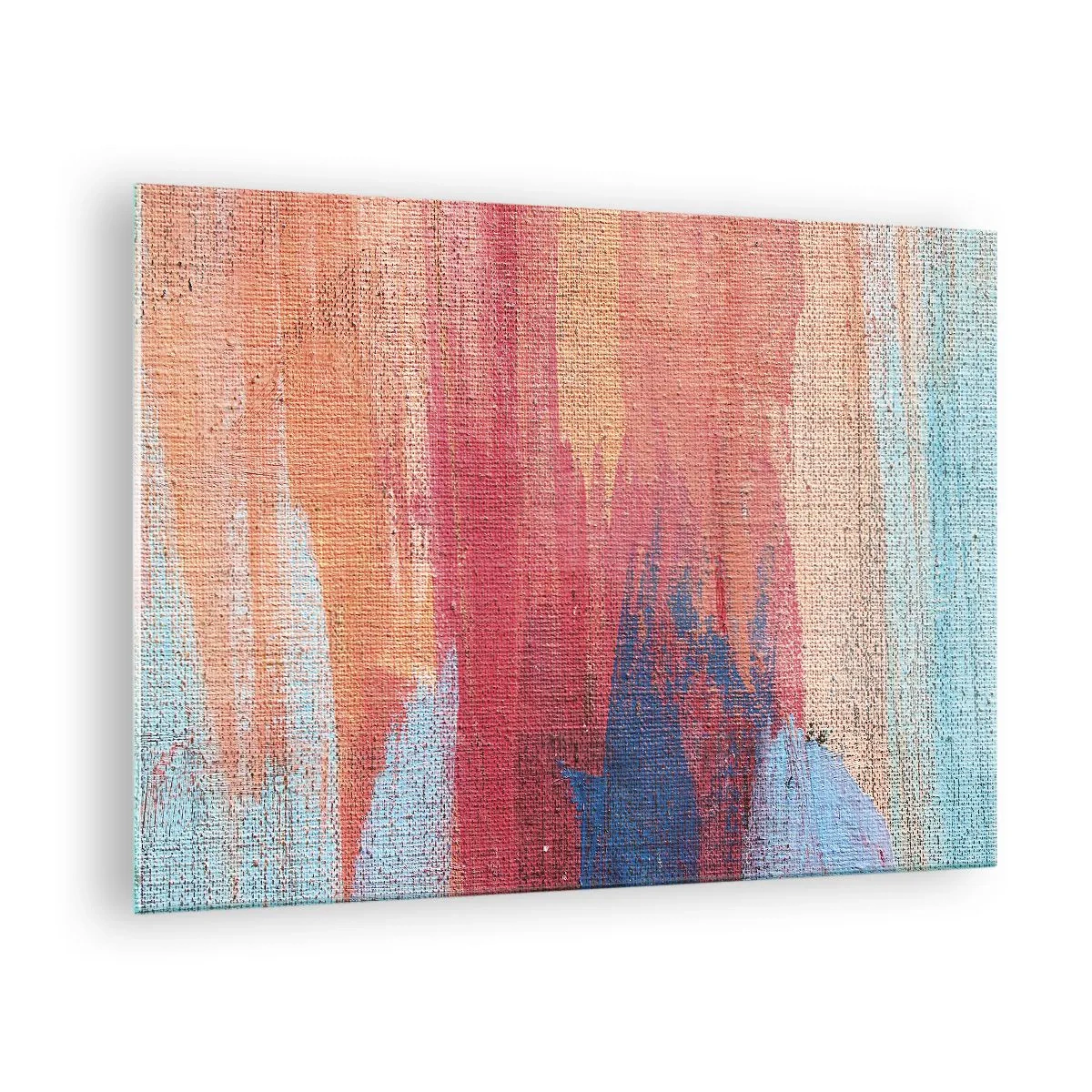 Billede på glas - Farverige striber af maling på lærredsstrukturen - 70x50cm - Lad en regnbue flyde - Moderne vægdekoration til stue og soveværelse ARTTOR