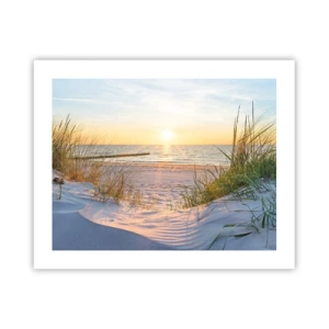 Plakat - Havet brummer, fuglene synger, en vild strand midt i græsset.... - 50x40 cm