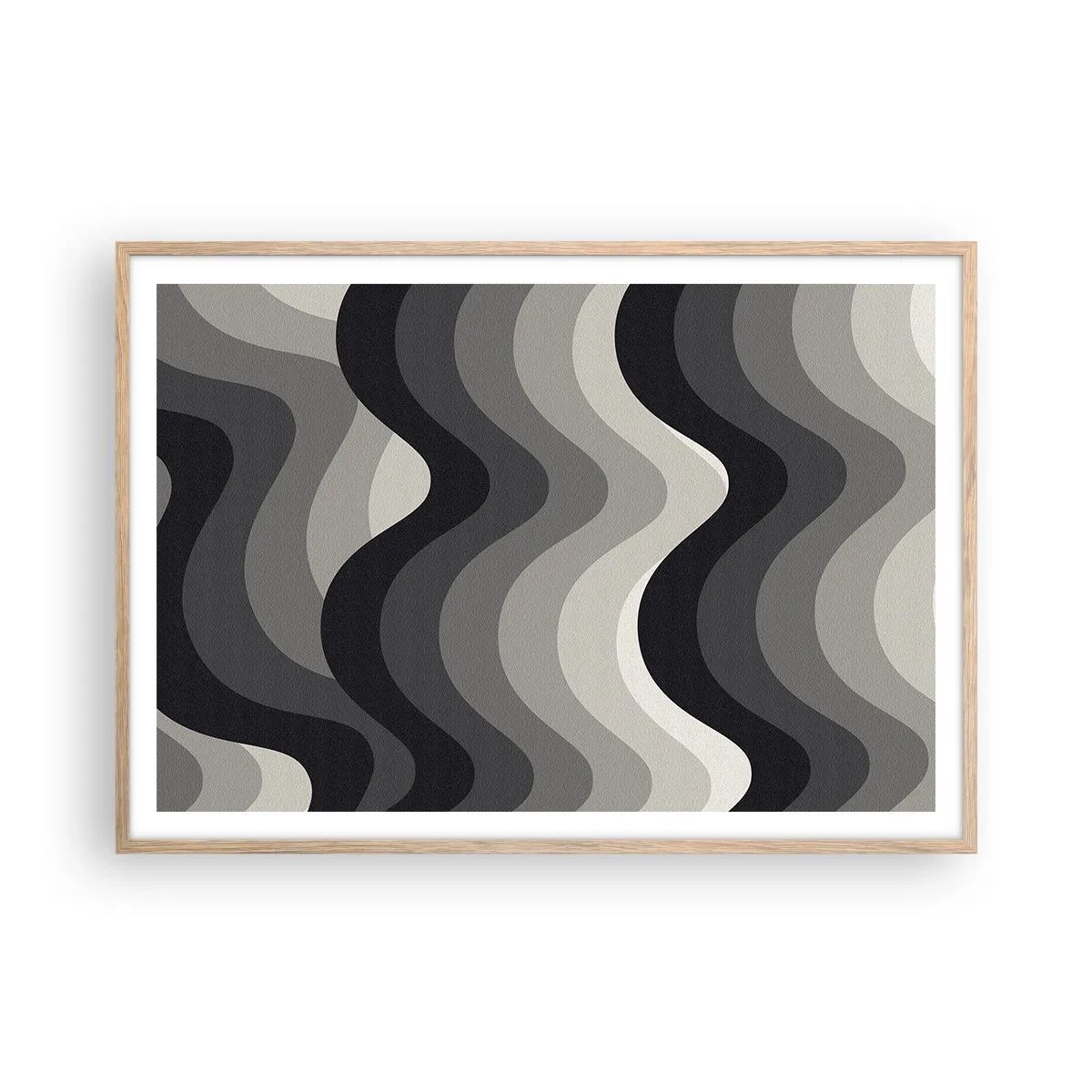 Plakat i ramme af lyst egetræ - Bølge efter bølge - 100x70 cm