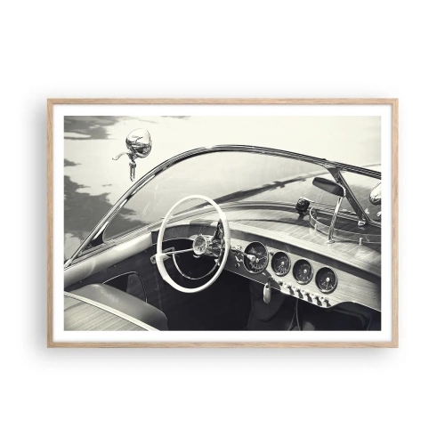 Plakat i ramme af lyst egetræ - Vejr for de rige - 100x70 cm