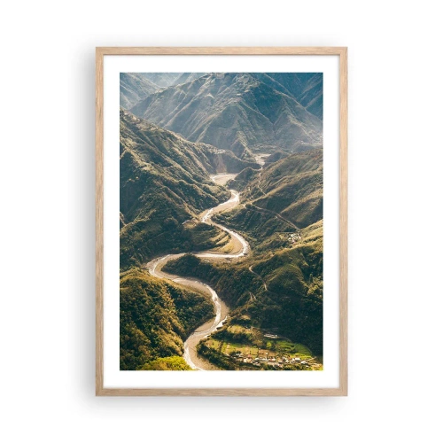 Plakat i ramme af lyst egetræ - Direkte fra hjertet af bjergene - 50x70 cm