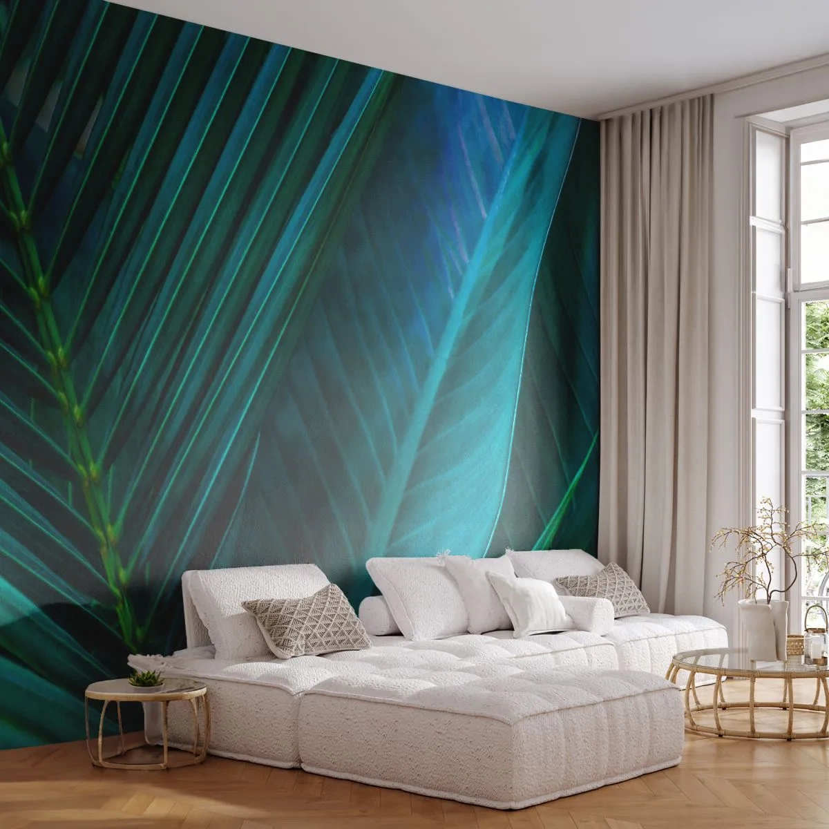 Fototapet Selvklæbende Deluxe Sticker - Anatomi af en grøn - Grønne blade, Tropisk plante, Natur - 100x70 cm