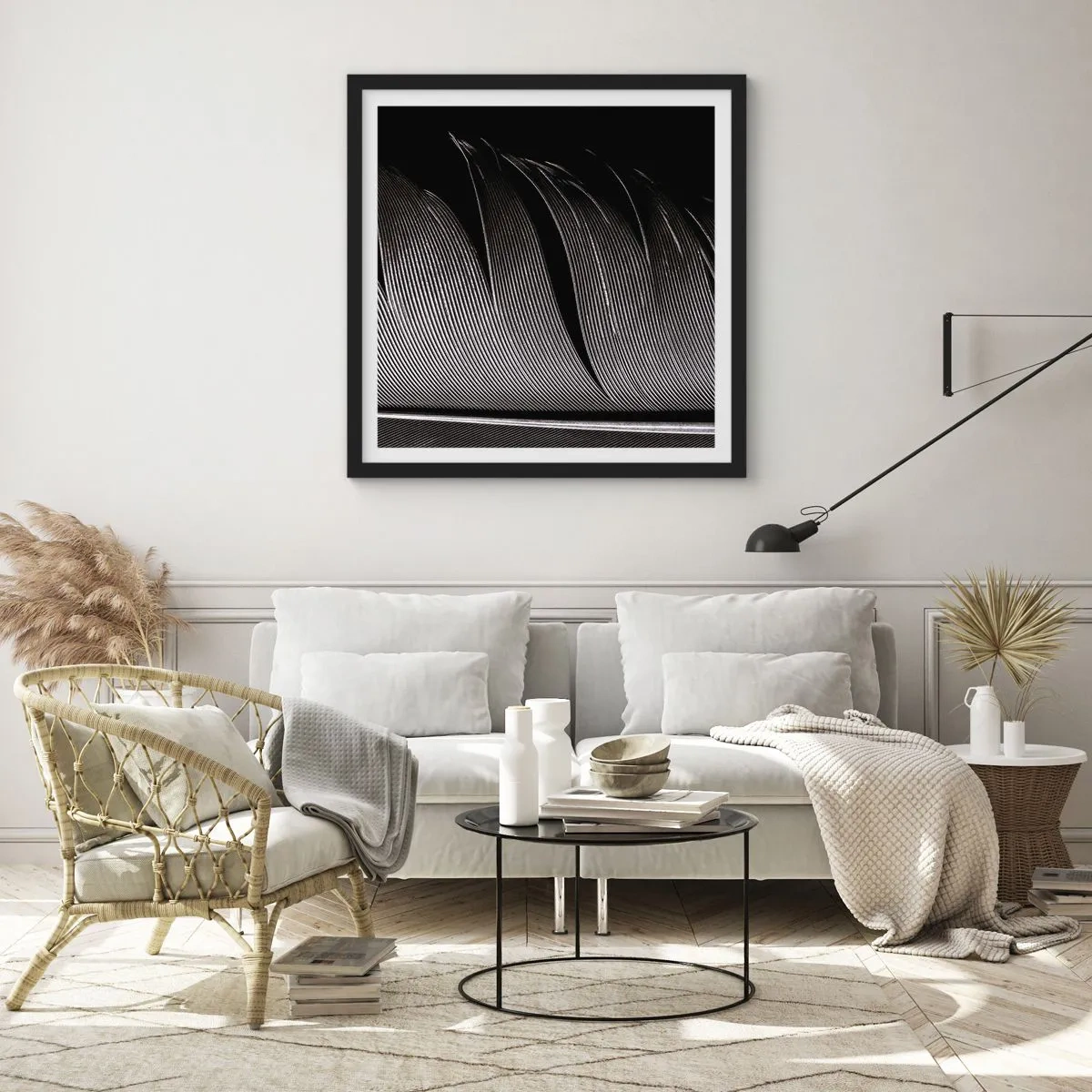 Plakat i sort ramme - Fjer - en vidunderlig konstruktion - 40x40 cm