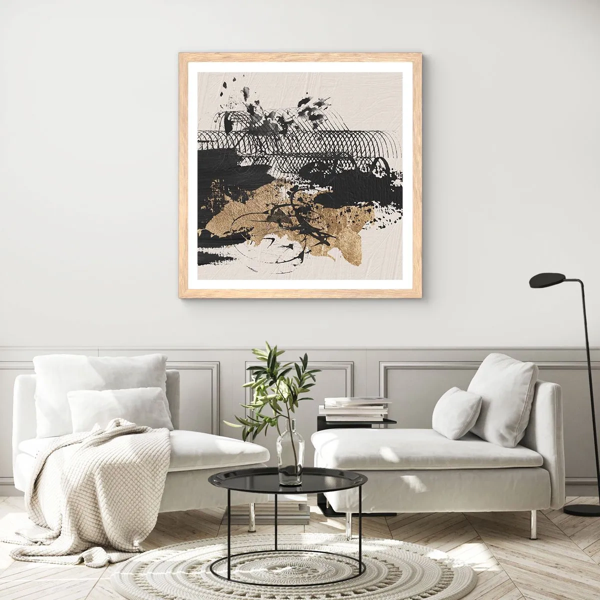 Plakat i ramme af lyst egetræ - Komposition med lidenskab - 50x50 cm