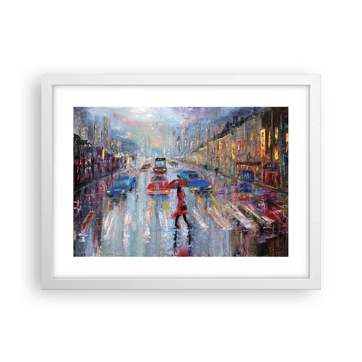 Plakat i hvid ramme - Regnfuld eftermiddag i byen - 40x30 cm