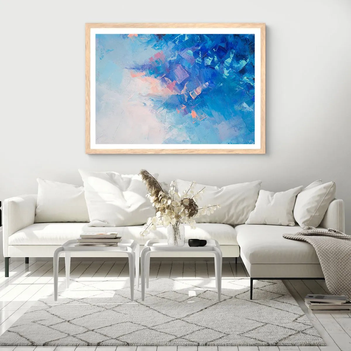 Plakat i ramme af lyst egetræ - Vinter abstraktion - 70x50 cm