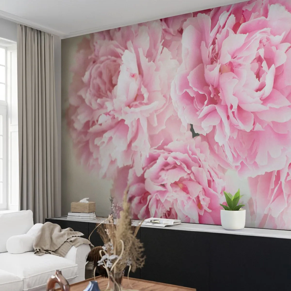 Fototapet Premium Sand - I lyserød glamour - Pæoner, Buket blomster, Blomster - 100x70 cm