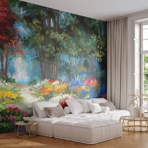 Fototapet Premium Canvas - Skovhave, blomsterskov - Landskab, Parkere, Blomster - 200x140 cm