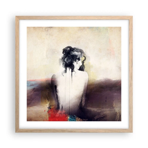 Plakat i ramme af lyst egetræ - Glatte linjer, ovale former - 50x50 cm