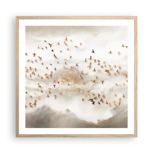 Plakat i ramme af lyst egetræ - Det er på tide... - 60x60 cm