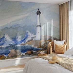 Fototapet på mål Selvklæbende Deluxe Sticker - Mod mørket og stormen - Fyrtårn, Landskab, Ocean