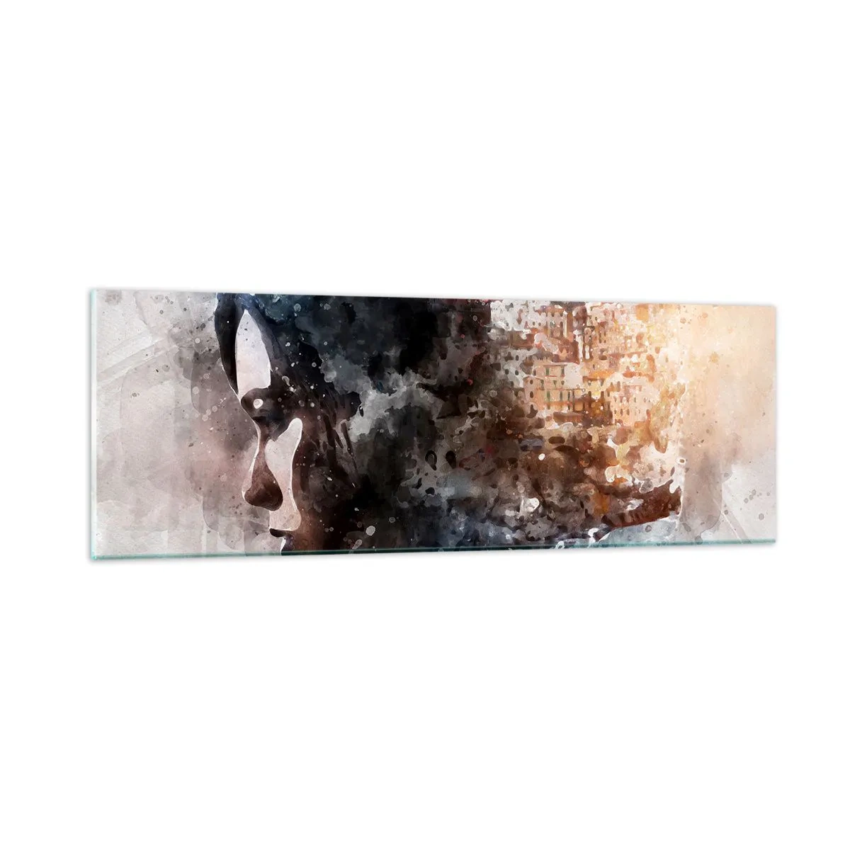 Billede på glas - Historien om en pige med en by i baggrunden - 90x30 cm