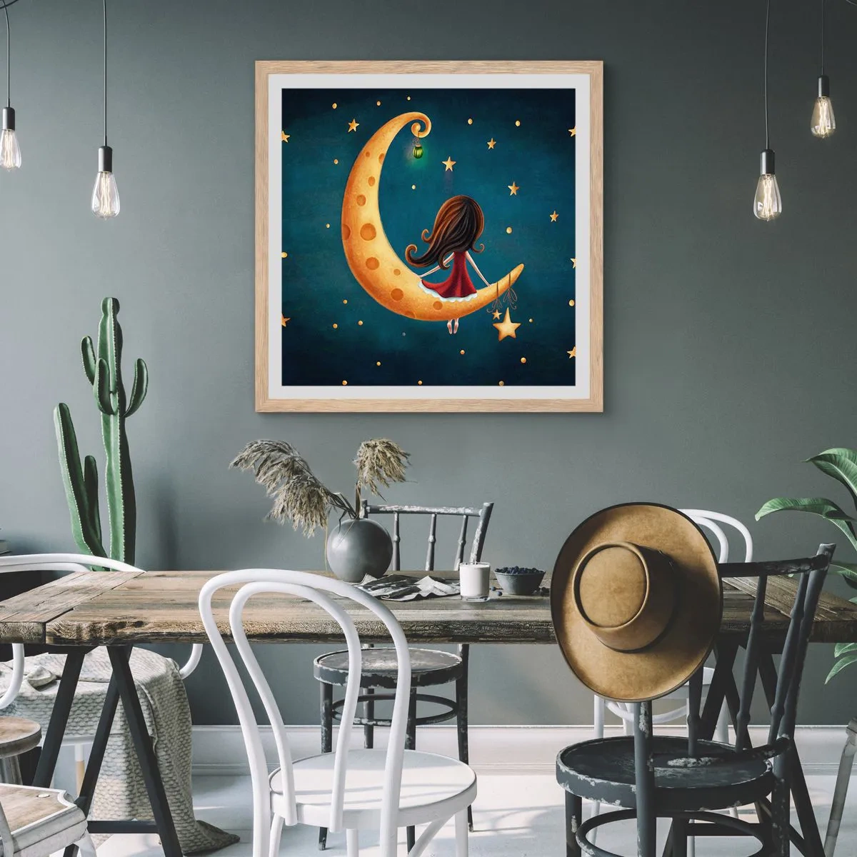 Plakat i ramme af lyst egetræ - Der var engang... - 40x40 cm