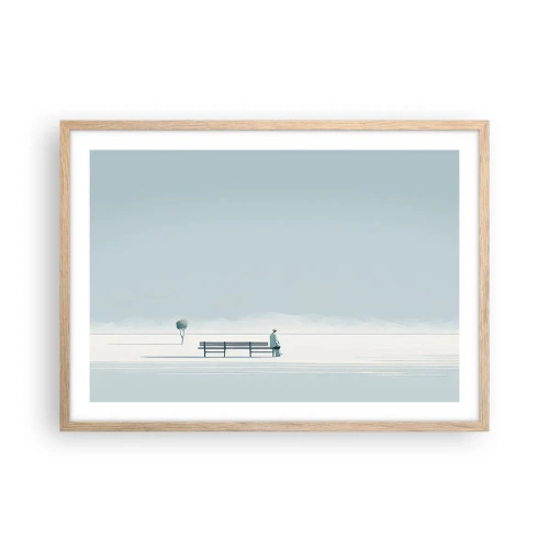 Plakat i ramme af lyst egetræ - Ja, jeg venter. - 70x50 cm