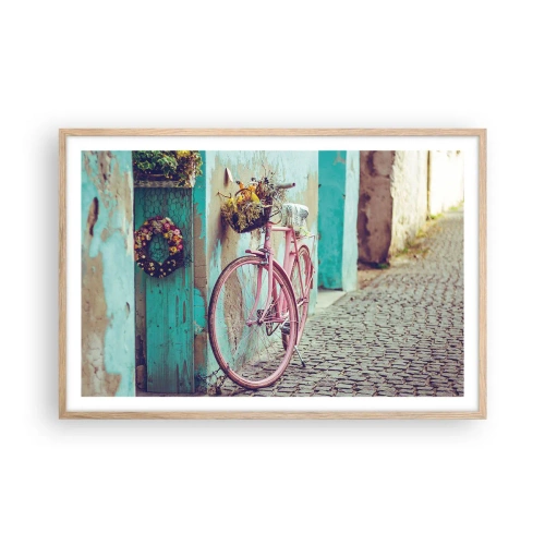 Plakat i ramme af lyst egetræ - Jeg vender tilbage om lidt - 91x61 cm