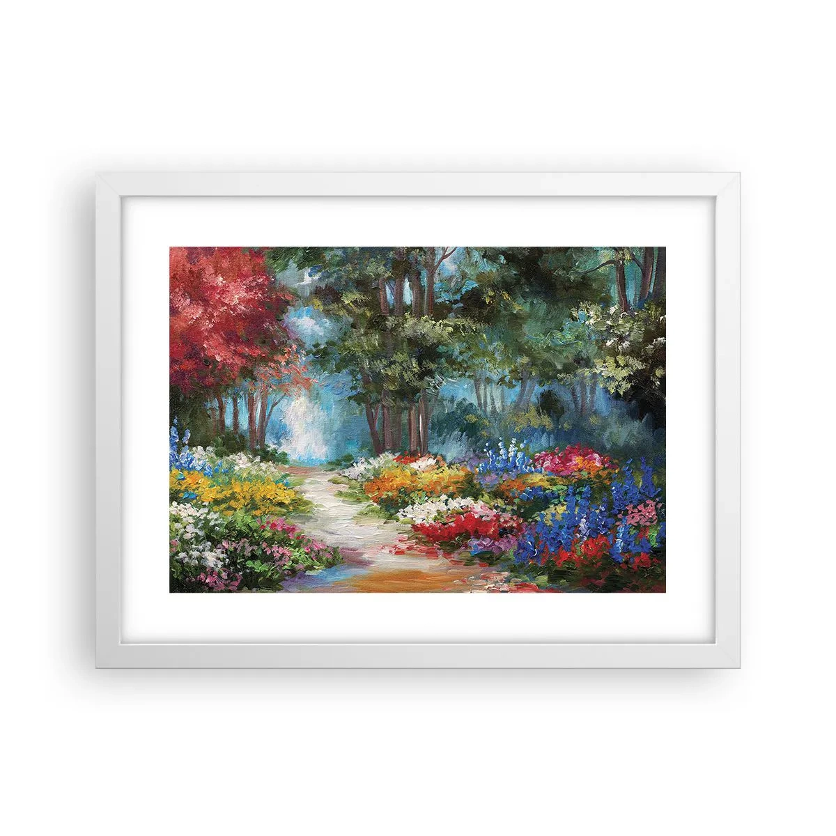 Plakat i hvid ramme - Skovhave, blomsterskov - 40x30 cm
