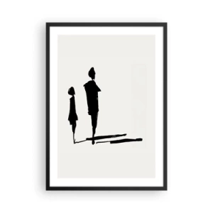 Plakat i sort ramme - Silhuetter af to figurer i sort på en lys baggrund - 50x70cm - Sikkert sammen? - Moderne vægdekoration til stue og soveværelse ARTTOR