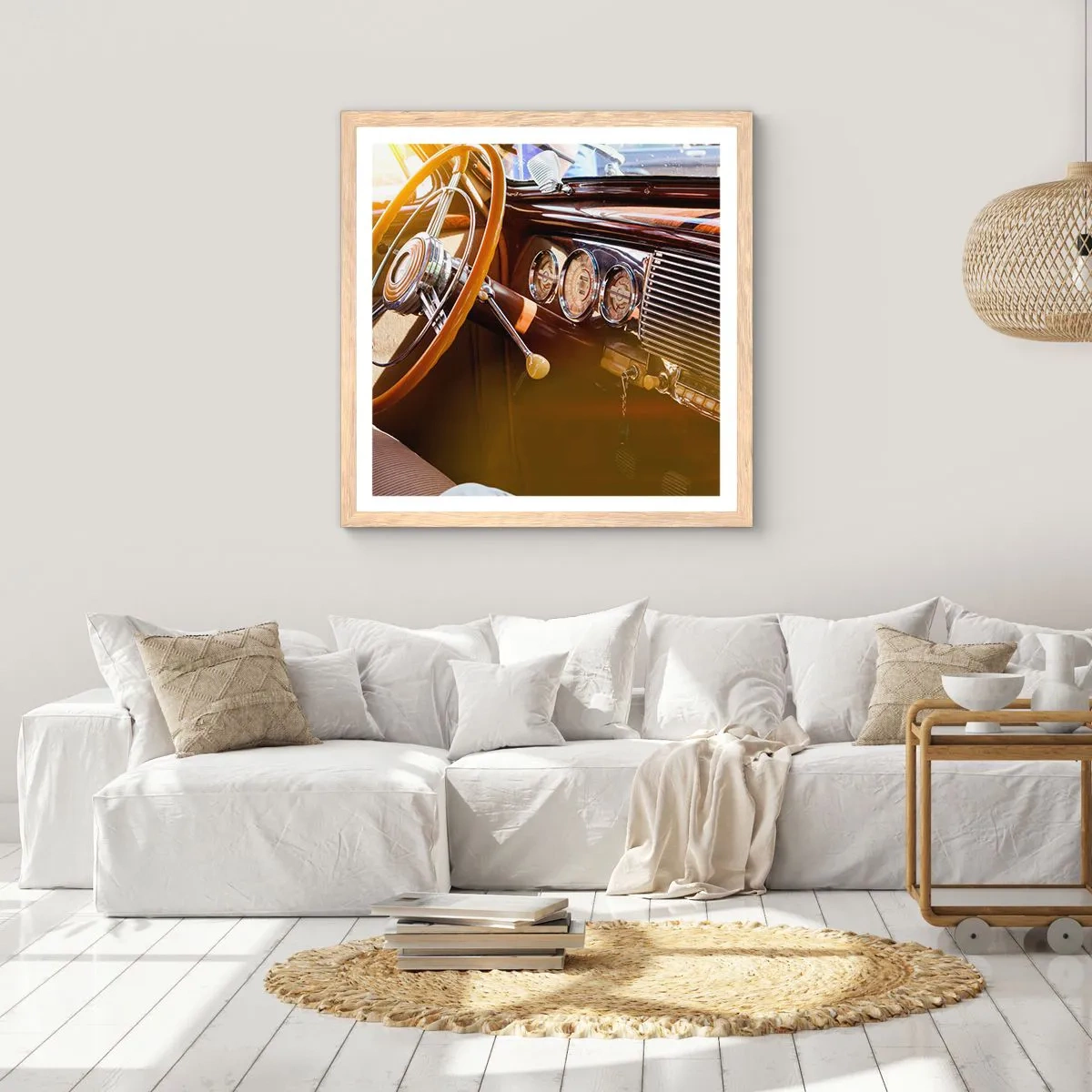 Plakat i ramme af lyst egetræ - Et pust af luksus fra fortiden - 40x40 cm