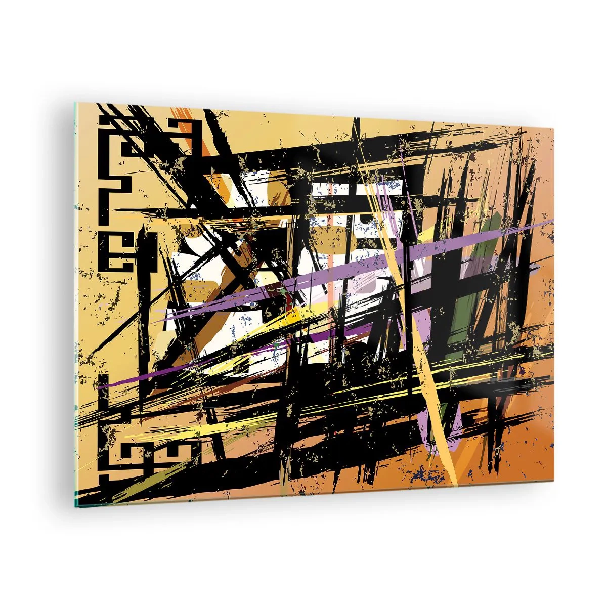 Billede på glas - Abstrakt geometrisk komposition i skarpe linjer - 70x50cm - Skarpt snit - Moderne vægdekoration til stue og soveværelse ARTTOR