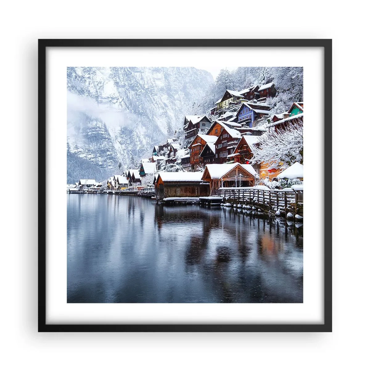 Plakat i sort ramme - I en vinterdekoration - 50x50 cm