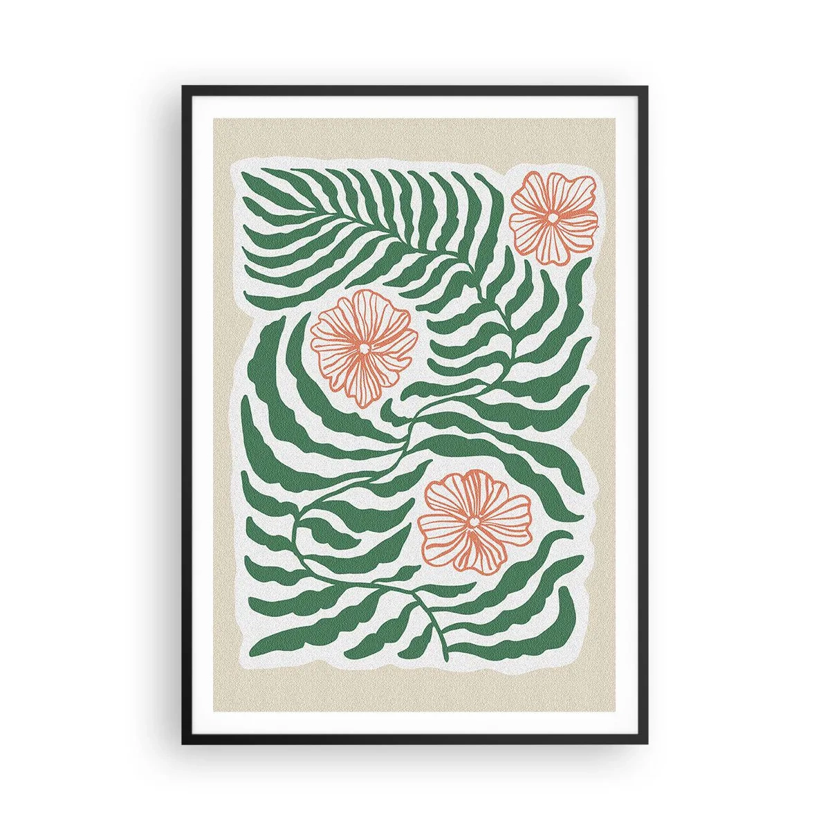 Plakat i sort ramme - Blomstrede i grønt - 70x100 cm