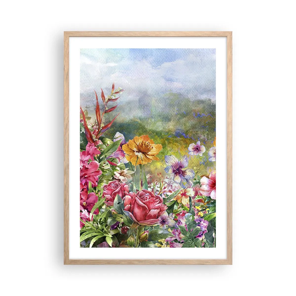 Plakat i ramme af lyst egetræ - En have, der er gået amok - 50x70 cm