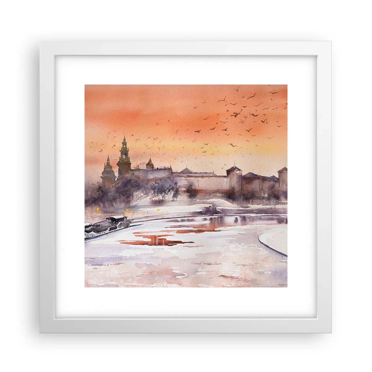 Plakat i hvid ramme - Kongelig solnedgang - 30x30 cm