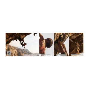 Prøve Fototapet Premium Canvas - Verden skrumpede ind i en håndfuld på en klippeskrænt - Kalymnos ø, Bjergbestigning, Landskab - 100x30 cm