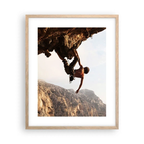 Plakat i ramme af lyst egetræ - Verden skrumpede ind i en håndfuld på en klippeskrænt - 40x50 cm