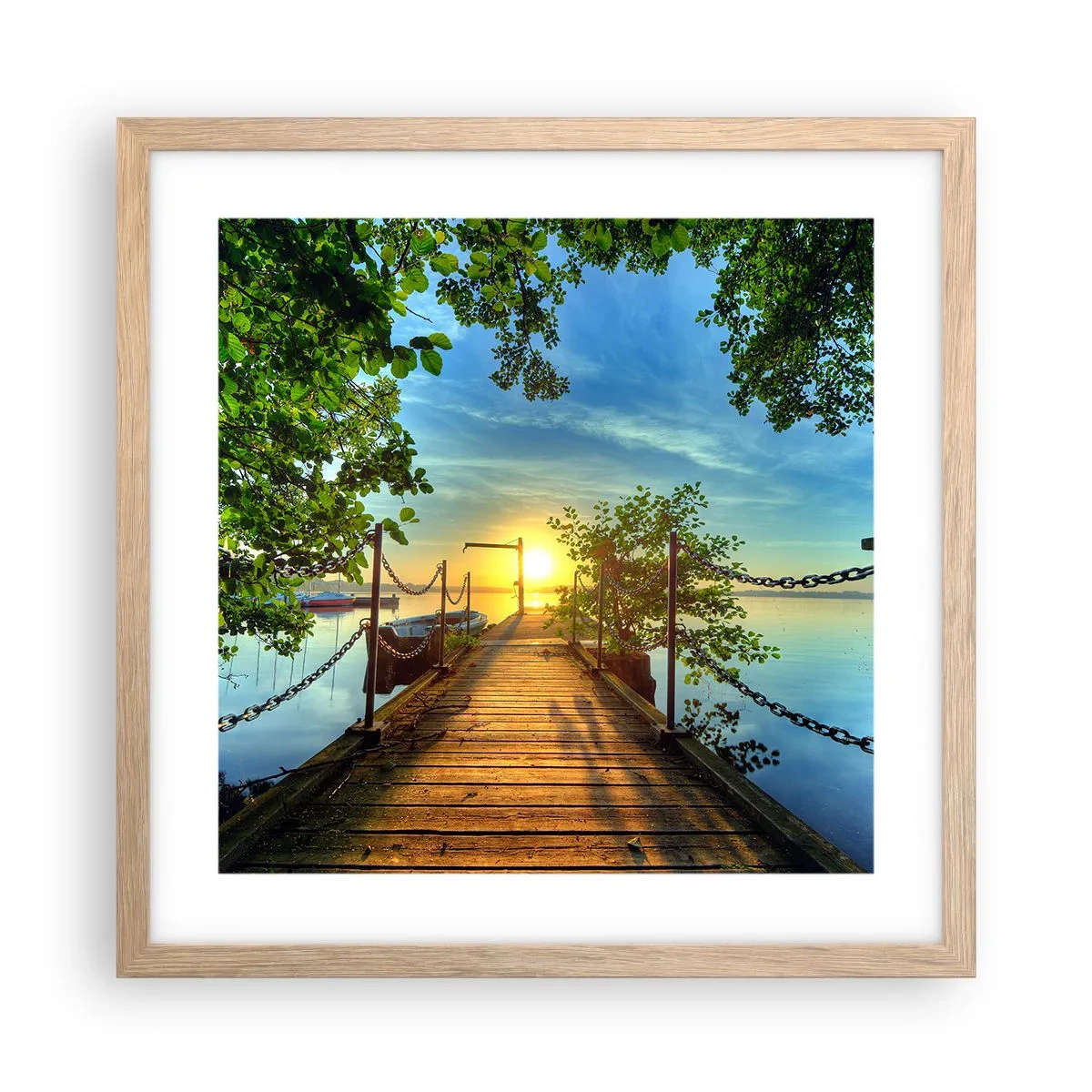 Plakat i ramme af lyst egetræ - Mod vest ved vandet - 40x40 cm